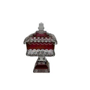 Westmoreland VTG 1950s Cranberry Flash Square Pedestal Candy Dish/Wedding Box